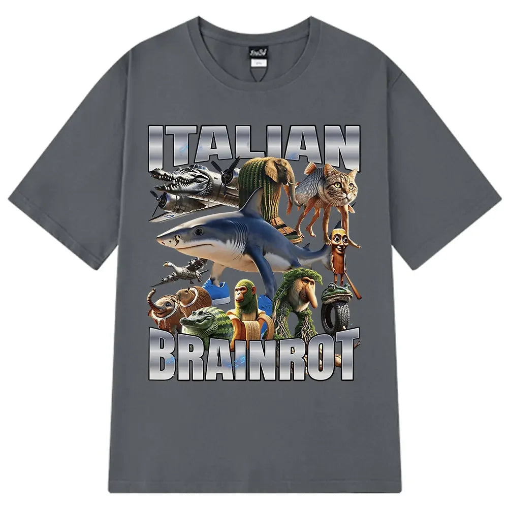 Italian Brainrot Tralalero Tralala Tung Sahur Bombardiro Crocodilo Fun Meme T-shirt Women's Fashion Loose T-shirt