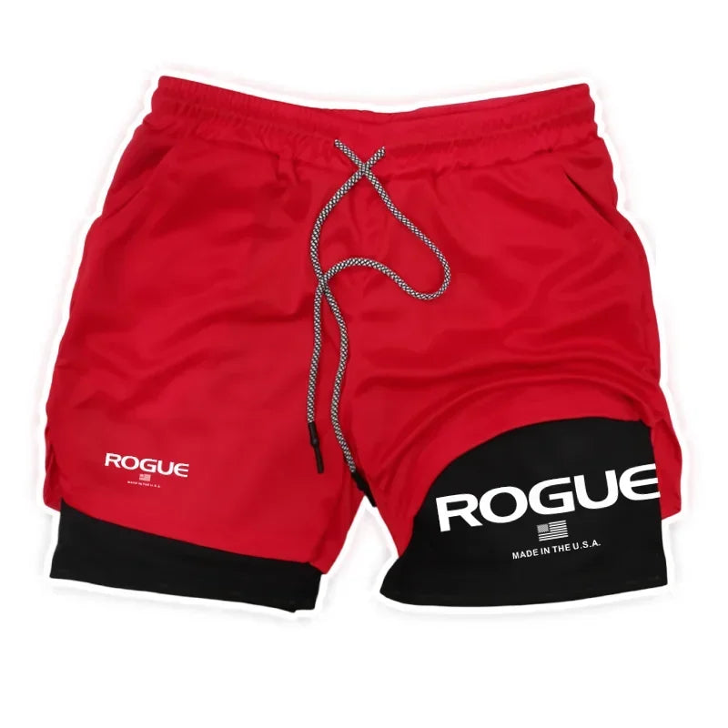 Rogue Gyms Mens 2-in-1 Double Layer Tight Sports Shorts Four Season All Weather Gym Fitness Daily Athletic Sport Bottoms
