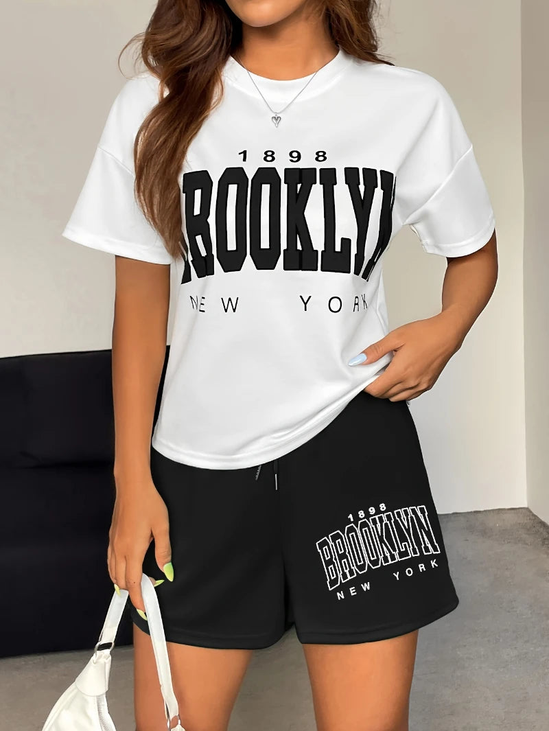 Women's Casual Two-Piece Set • Women's Summer Short-Sleeve T-Shirt and Shorts Set • Stylish Shorts
