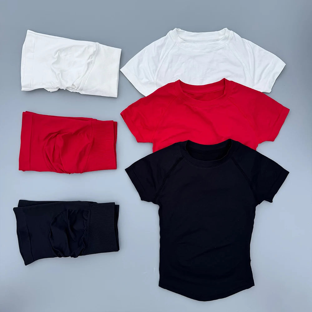 SWEAT UNDFYNE 2 Pcs Sports Gym Sets Short Sleeve Seamless Yoga Fitness Set Women Workout Running Sports Short Leggings Suit