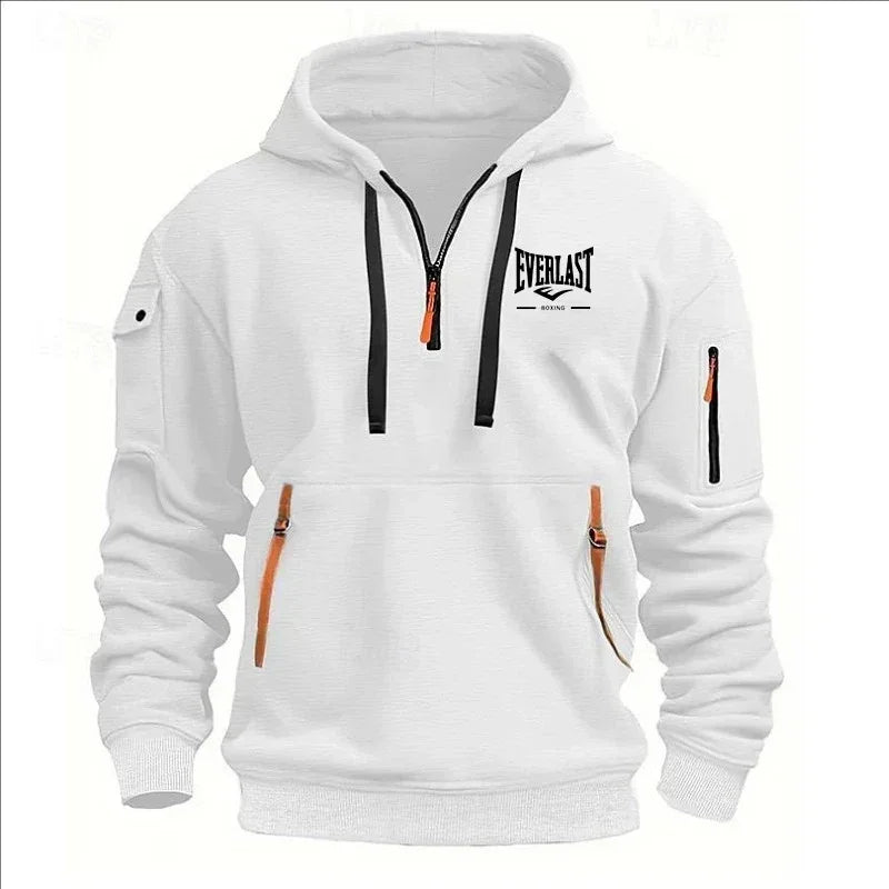 Men's Autumn Winter Casual Loose Hoodie Sweatshirt With Zippers Printed Pullover Fleece Warm Streetwear Tops Outerwear