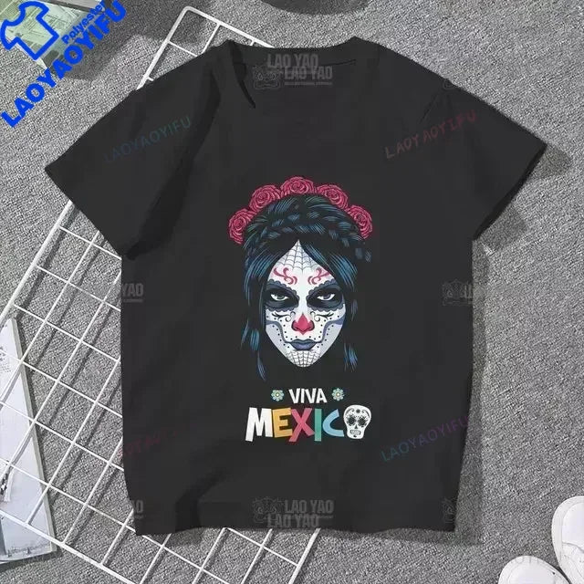 Skull Day of The Dead Graphic T Shirts Skeleton Woman Tshirts Mexican Heritage Flowers Black Tops Casual Kawaii Funny Clothes