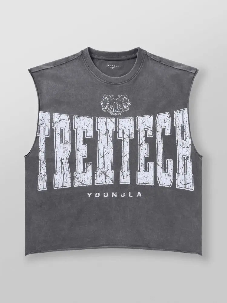 Chaozhou brand hot sales high street American retro washable old vest boys summer ins Chaozhou brand sports pure cotton sleevele
