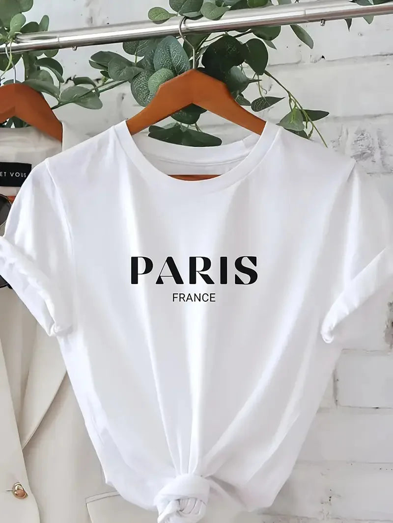 New Hot Selling Pattern Letters Printed Women's Fashion Short-sleeved T-shirt Cherry Round Neck Blouse Summer Fashion Polyester