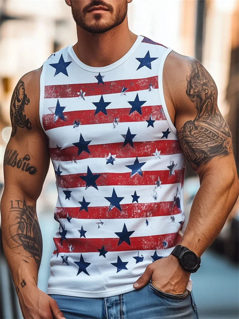 Fashion American Flag Graphic Tank Tops Summer Trendy Sleeveless 3D Printed Crew Neck Vest Casual Streetwear Oversized Tees Tops