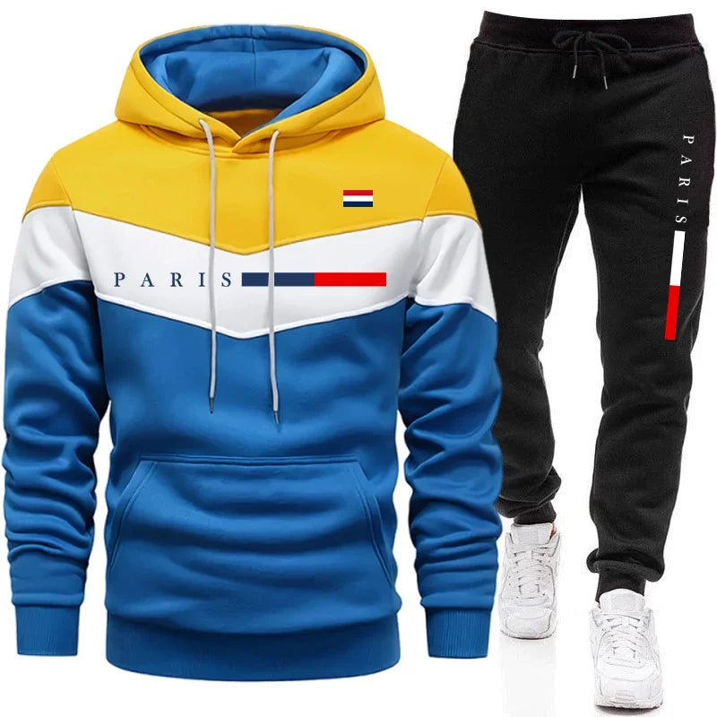 2026 Hot Sale Men's Set Hooded Sweatshirt and Jogger Pants Urban Casual Fashion Hoodie Sportswear Paris Printed Pullover Outfits