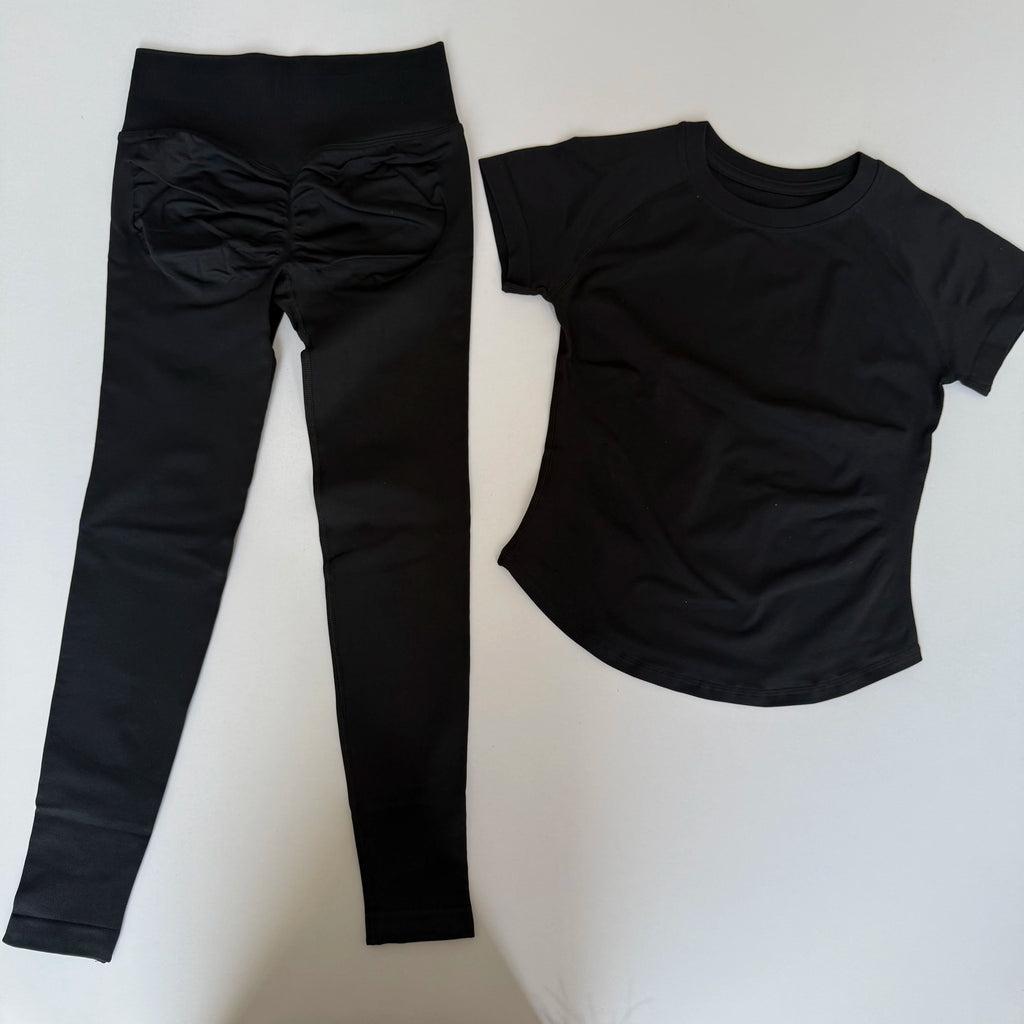 2 Pcs Sports Gym Sets Short Sleeve Seamless Yoga Clothing Fitness Set Women Workout Running Sports Pants Leggings Suit