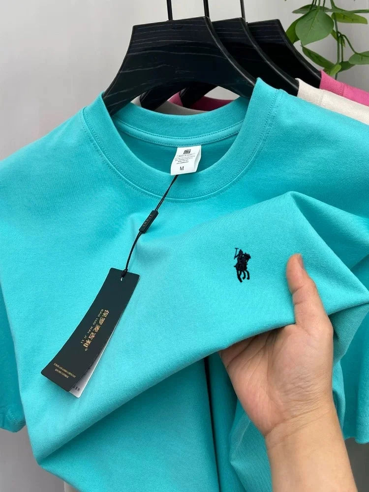 100% pure cotton short sleeve round neck men's T-shirt hot selling luxury brand summer exquisite pony embroidery breathable top